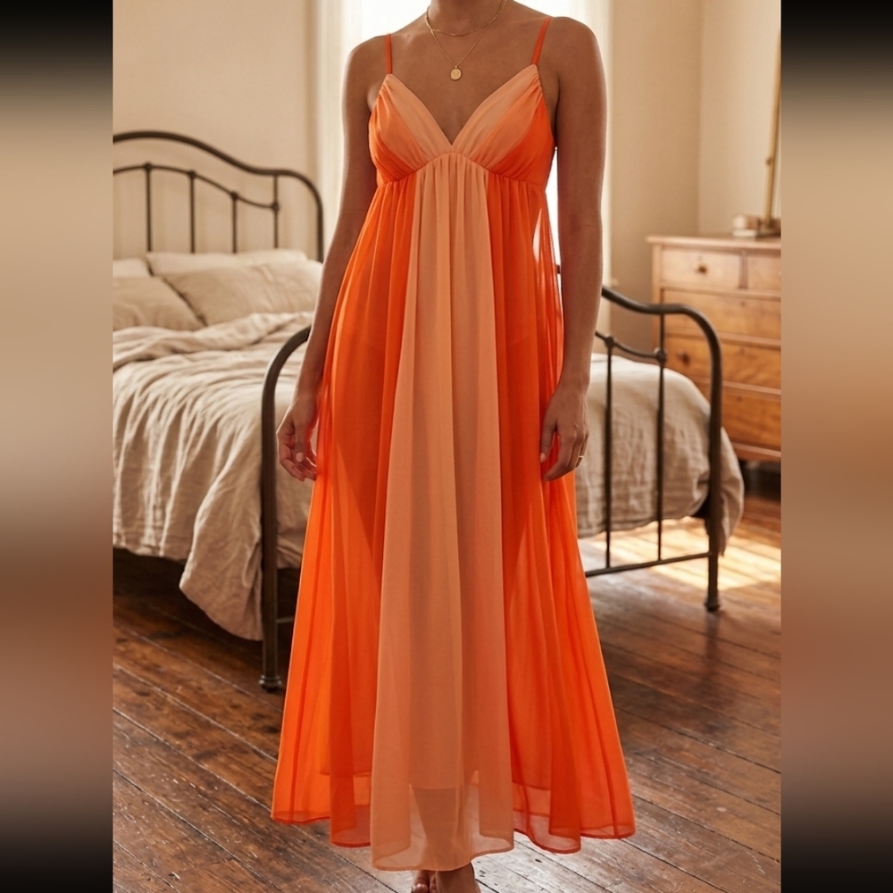 Oscar De La Renta Pink Label Sheer Maxi Nightgown Size Medium